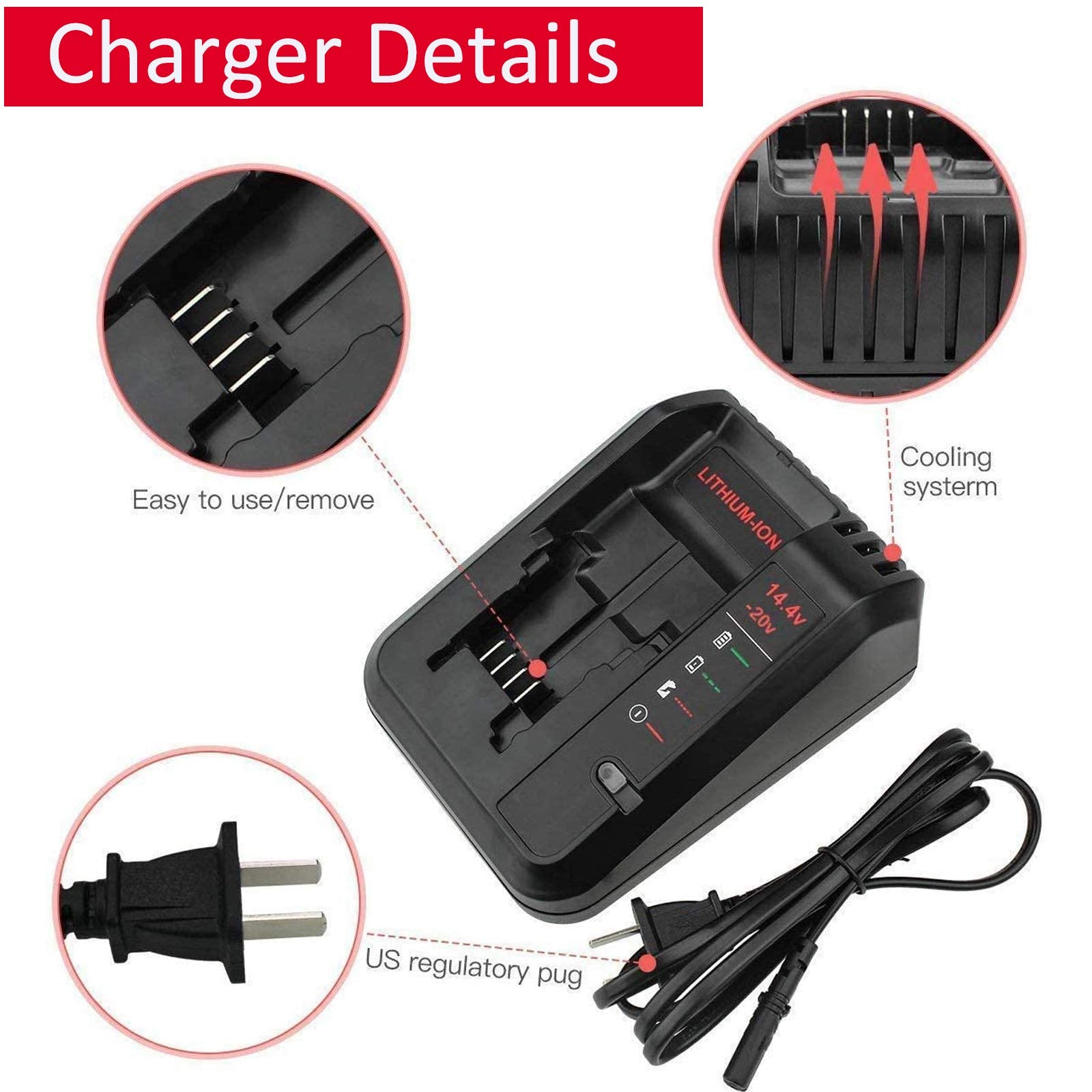 20V Lithium Battery Fast Charger Compatible with Black and Decker 20V Lithium Battery LBXR20 LBXR2020 LB2X4020 and Porter Cable 20V Lithium Battery PCC680L PCC681L PCC682L PCC685L PCC685LP-1  - WoodArtSupply