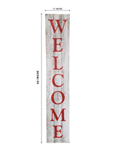 Rockin' Wood Indoor Outdoor Welcome Sign 5 Foot Vertical Rustic Reclaimed Wood Farm House Style for Front Door or Porch, Whitewash with Red Lettering Rockin' Wood