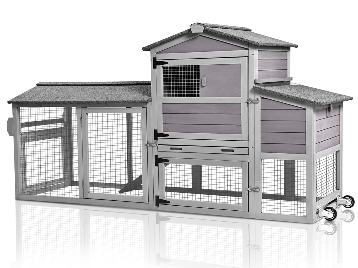 MEDEHOO 80in Chicken Coop with Wheels - Expandable Large Waterproof Chicken House for Outdoor with Nesting Box, Leakproof Pull-on Tray, and UV-Resistant Roof MEDEHOO