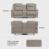 Lexicon Manual Double Reclining Loveseat, Polished Microfiber Manual Wall Hugger Loveseat Recliner for Living Room, Center Storage Console/Cup Holders, Easy Assembly, Dove Lexicon