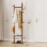 Taitiy Solid Wood Coat Rack Clothes Rack, Coat Rack Freestanding with 2 Shelves and 5 Hooks, Heavy Duty Coat Tree for Entryway, Living room, Coat Hanger Stand for Hats, Bags Clothes(Walnut Brown) Taitiy