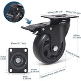 4 Inch Swivel Plate Caster Wheels, All Black Heavy Duty Casters Set of 4 with Brake, Polyurethane Locking Caster Wheels for Cart, Workbench, Load 2000lbs Wieyunn