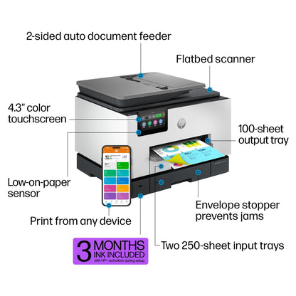 HP OfficeJet Pro 9135e All-in-One Printer, Color, Printer-for-Small Medium Business, Print, Copy, scan, fax, Wireless Instant Ink Eligible (3 months included); Two-Sided Printing; Two-Sided scanning;