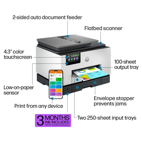 HP OfficeJet Pro 9135e All-in-One Printer, Color, Printer-for-Small Medium Business, Print, Copy, scan, fax, Wireless Instant Ink Eligible (3 months included); Two-Sided Printing; Two-Sided scanning; HP