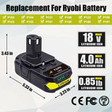 FSKE 2Pack 4.0Ah Lithium Battery Replacement for Ryobi 18V Battery ONE+ P108 P102 P103 P104 P105 P107 P108 P109 P190 P191 P122 FSKE