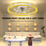 SKRFORM Ceiling Fans with Lights and Remote, 20'' Low Profile Flush Mount Ceiling Fan with 6 Speeds & 3 Color Temperature, 3000-6500K Dimmable Led Fandelier for Bedroom Livingroom, White SKRFORM