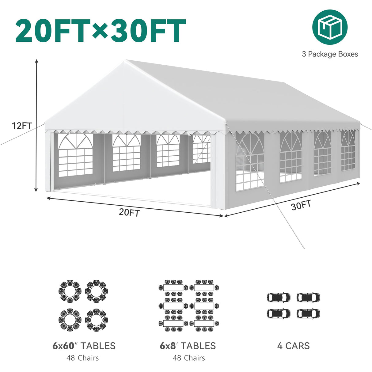 YITAHOME 20x30FT Party PVC White Tent Heavy Duty Wedding Event Shelters Upgraded Galvanized Ripple Canopy with Large Roof Removable Sidewalls & 3 Storage Bags 600D Oxford Commercial YITAHOME