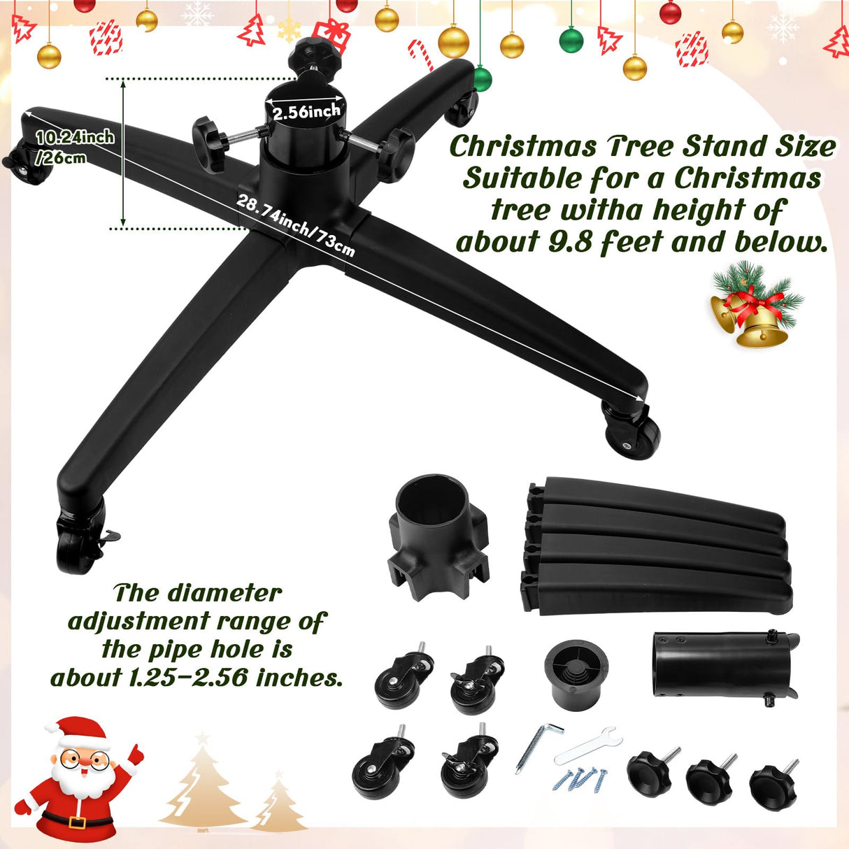 Chitidr Rolling Christmas Tree Stand for up to 9.8 Feet Tall Adjustable Artificial Fake Tree Stand Base with Casters Holder for Xmas Home Decoration Fit Chitidr