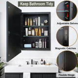 KIMREAL Recessed Medicine Cabinets with Mirror, Black Bathroom Mirror with Storage, Rectangle Medicine Cabinet Vanity Mirrors, Antirust Metal Framed Wall Mirror Recessed or Surface Mount, 16x24 Inch KIMREAL