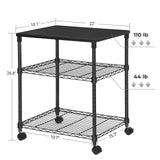 SONGMICS 3 Tier Printer Stand, Printer Table with Wheels, Rolling Printer Cart, Printer Desk with Metal Frame for Home Office, 22 x 18.1 x 26.8 Inches, Black ULGR32BK SONGMICS