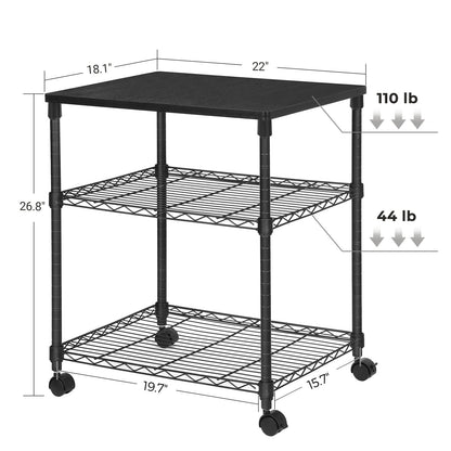 SONGMICS 3 Tier Printer Stand, Printer Table with Wheels, Rolling Printer Cart, Printer Desk with Metal Frame for Home Office, 22 x 18.1 x 26.8 Inches, Black ULGR32BK - WoodArtSupply