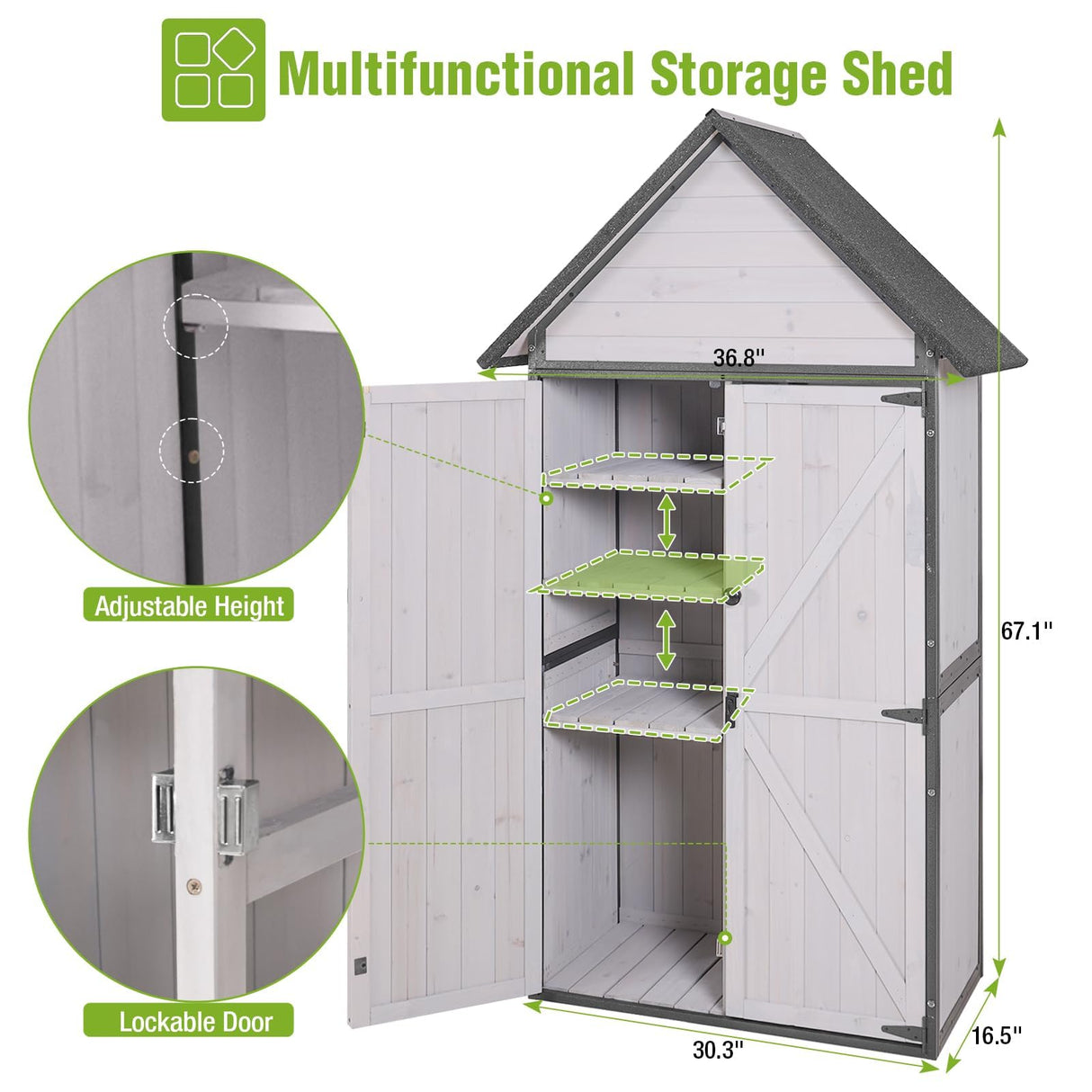Sheds Outdoor Storage, Wooden Garden Shed with All Around Strong Metal Frame, Large Tool Shed with Floor and Adjustable Shelves, for Backyard Garden Patio Lawn(White) Joyqinchen