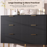 GarveeHome Fluted 6 Drawer Dresser for Bedroom, 47.2 in Wide Modern Chest of Drawers with Deep Drawers, Large Double Dresser TV Stand, Wooden Organizer for Living Room, Hallway, Kids Room, Black GarveeHome