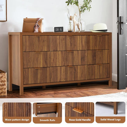 affeivul Mid Century Modern Dresser TV Stand, 9 Drawer Dresser for Bedroom Wood, Farmhouse Boho Storage Cabinet Side Table with Solid Natural Wood Legs, Long Wooden Dresser for Closet (Walnut - WoodArtSupply