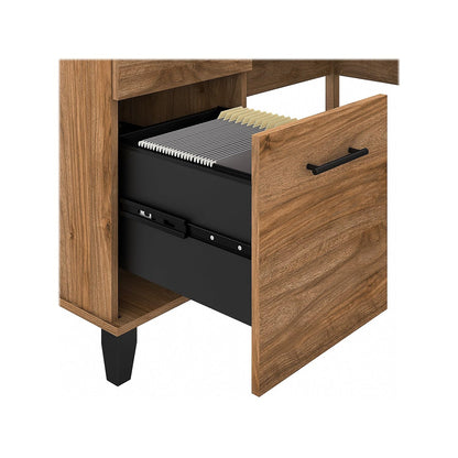 Bush Furniture Somerset L-Shaped Desk with Storage | Study Table with Drawers in Fresh Walnut | Home Office Computer Desk with Cabinets and Pullout Keyboard/Laptop Tray - WoodArtSupply