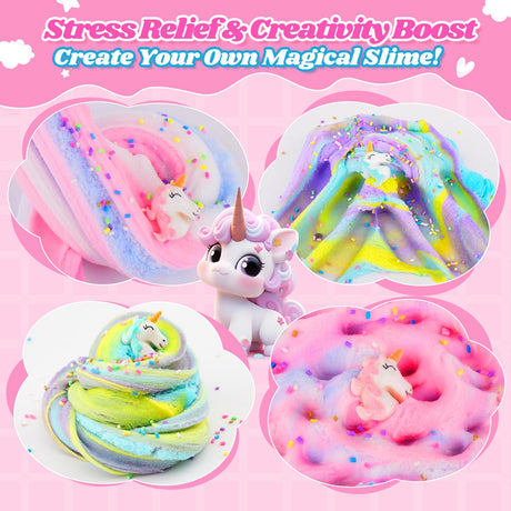 2 Pack Unicorn Cloud Slime Kit, Kids Slime, Toys for Ages 6-8 8-13 Girls and Boys, Party Favors Girl Birthday Gifts for 4 5 7 9 10 11 12 Year Old Cute Stuff Stocking Stuffers Keemanman
