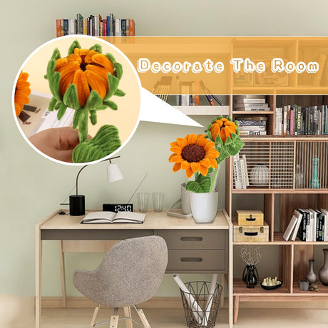 UzecPk 430PCS Pipe Cleaners for Crafts, Pipe Cleaner Sunflower Kit, Pipe Cleaner Craft Sunflowers Kit with Instructions, 3 Colors Pipe Cleaners Set for DIY Art Craft Decorations-5 Flowers UzecPk
