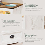 FONTOI Farmhouse Nightstand, End Table with Drawers, Nightstand with Charging Station, Bedside Table with 3 LED Lights Modes, Wood Nightstand with Smart Human Sensor for Bedroom, Brown & White FONTOI