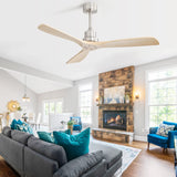 Sofucor 52 Inch Ceiling Fan with Remote, 3 Blade Carved Wood Fan Without No Light, Modern Ceiling Fan for Indoor Outdoor Bedroom Living Room Patios Farmhouse, Reversible DC Motor Sofucor