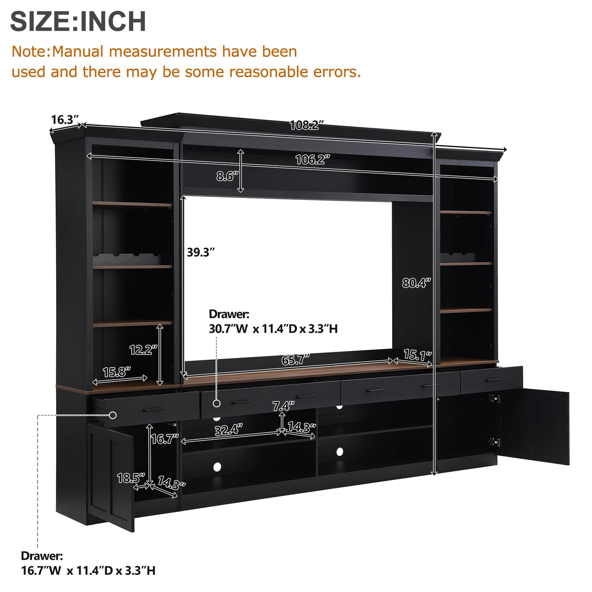 Merax Minimalist Entertainment Wall Unit Set with Ample Storage Space and Adjustable Shelves, TV Stand for Televisions Up to 70'', Mid-Century Large Media Console with Wine Rack for Living Room, Black Merax