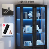 BROTTAR 67" Tall Curio Display Cabinet with Glass Doors, Large Storage Cabinet with LED Lights & Motion Sensor for Collectibles, Book, 4-Tier China Cabinet Bookcase for Living Room (Black) BROTTAR