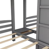 Harper & Bright Designs Triple Bunk Bed with Stairs, Twin Bunk Beds for 3, Wooden Bunk Bed with Built-in Staircase and Little Drawer for Kids Teens Adults, Gray Harper & Bright Designs