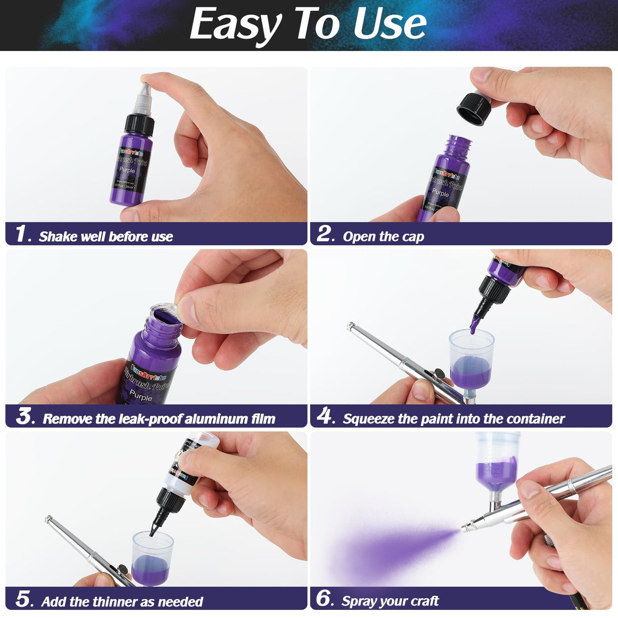 FansArriche Airbrush Paint, 44 Colors with 6 Thinners Acrylic Air Brush Paint Set, Ready to Spray Water-Based Opaque & Neon & Iridescent Acrylic Paint for Beginners, Artists, 20 ml/Bottle FansArriche