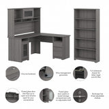 Bush Furniture Cabot 60W L Shaped Computer Desk with Hutch & 5 Shelf Bookcase in Modern Gray Bush Business Furniture