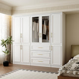 FUFU&GAGA Wardrobe Closet Collection with Doors, Modern White Bedroom Armoire System with Gold Handles, Modern Clothes Storage Cabinet with Drawers, Shelves, Hanging Rods, 79.1”W x 19.3”D x 74.8”H FUFU&GAGA