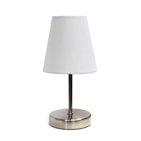 Simple Designs LT2013-WHT Mini Basic Sand Nickel Table Lamp with Fabric Shade, White Simple Designs