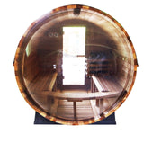 Outdoor Barrel Sauna for 4 Person, Hand Crafted from Premium Canadian Red Cedar, with Computer Control Panel, Stereo Speaker, and Panoramic Window - Curbside Delivery WoodArtSupply