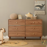 Chrangmay 6 Drawer Dresser,47" Wide Mid Century Chest of Drawers,Wooden Bedroom Drawer Dresser with 6 Storage Drawers for Bedroom,Living Room,with Anti-Tipping Device,Walnut Chrangmay