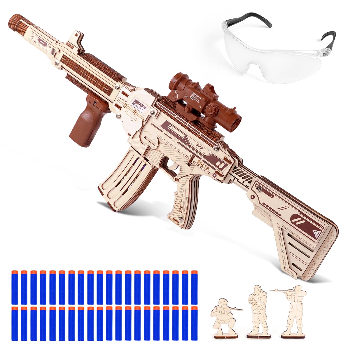 VATOS Wooden Gun Puzzles, 3D Wooden Puzzles Gun for Adult with Foam Soft Bullet, Electric Wooden M416 Model Rifle Puzzle Toy Guns, Wood Puzzles DIY Building Kits for Adult Christmas Birthday Gift VATOS