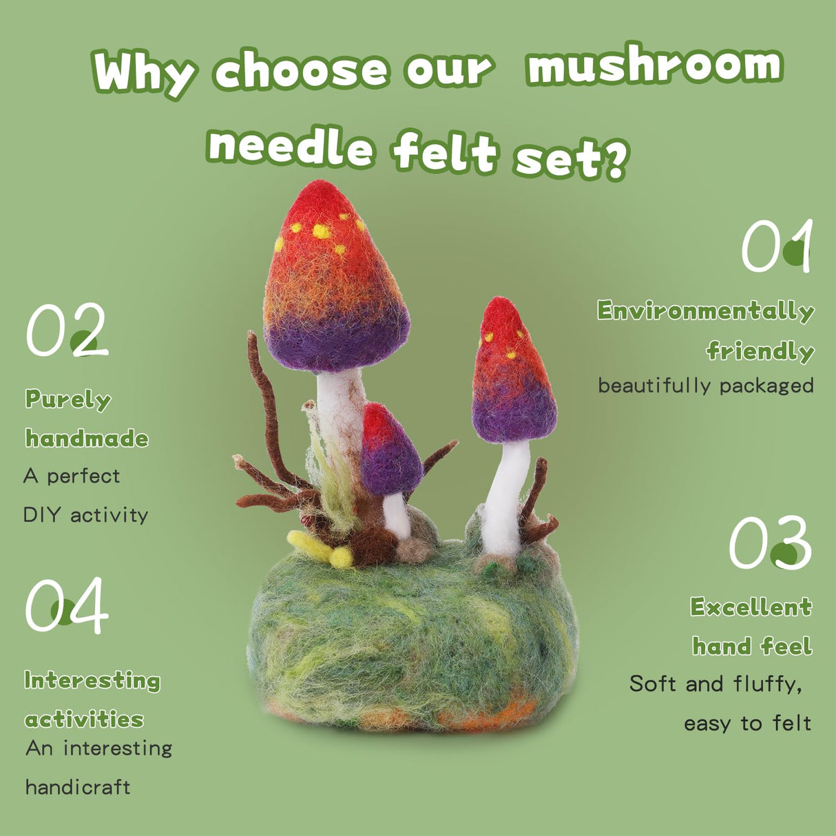 Yizzvb Mushroom Needle Felting Kit, Felt Kits for Beginners Adult, Wool Felting Kit with Felting Pad, Felting Needles and Instruction for DIY Lovers Yizzvb