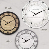 Presentime & Co 13" Farmhouse Series Wall Clock, Quartz Movement, Shiplap Style, Raised 3D Arabic Numeral, Antique Distressed White Presentime