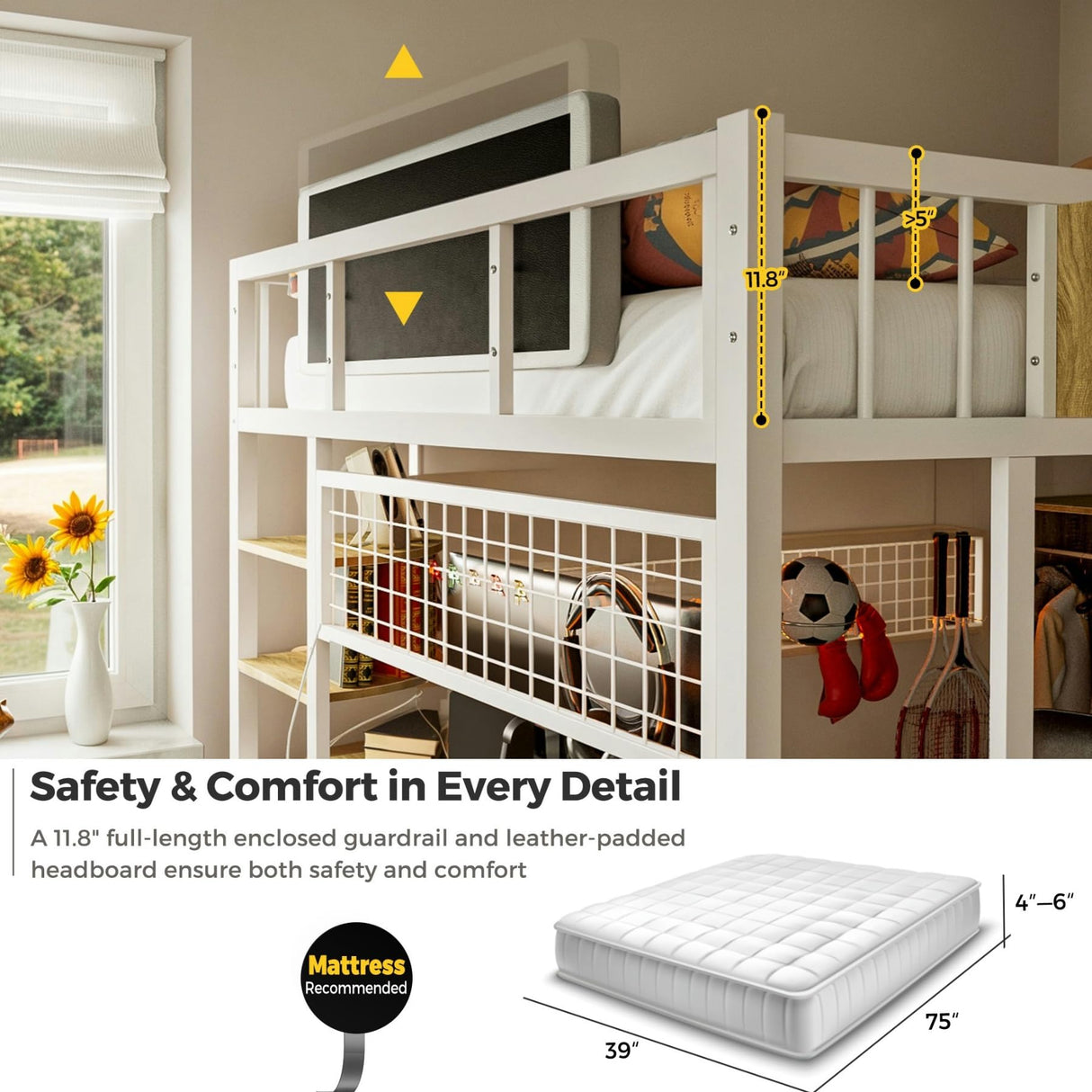 Kikihouse Twin Loft Bed with Desk, Storage Stairs & Wardrobe, Metal Loft Bed Frame w/Headboard, Bedside Shelf, Charging Station & 6 Drawers, LED Gaming Bed for Adult Space-Saving Kikihouse