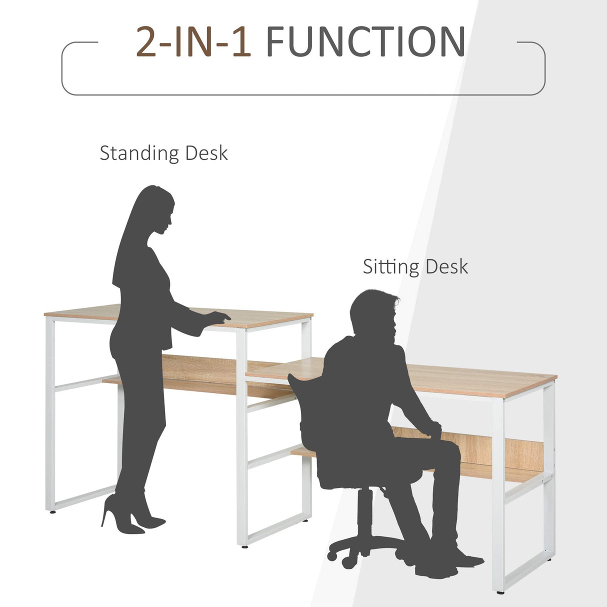 HOMCOM 86.5 Inch Two Person Desk Double Computer Table Writing Desk with Open Shelves Long Storage Workstation for Home Office Natural HOMCOM