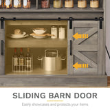 DWVO Farmhouse Buffet Cabinets, 47" Coffee Bar with Goblet Holder & Power Outlet, Sliding Barn Door Sideboard Cabinet for Kitchen & Living Room Storage (Rustic Grey Oak) DWVO