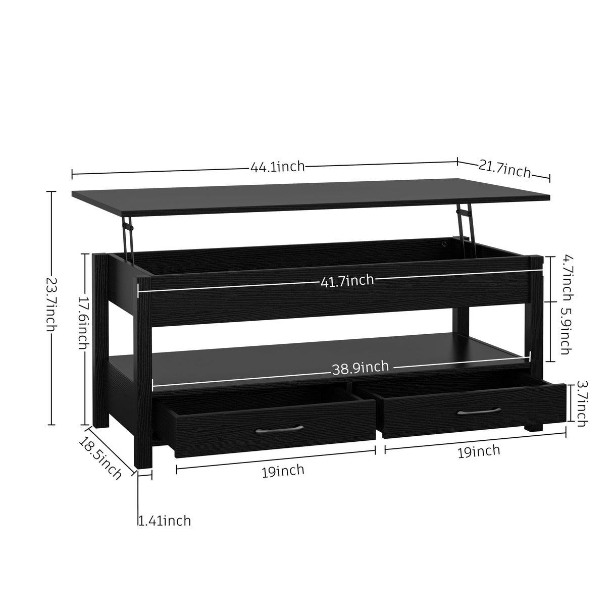 Panana Modern Coffee Table Lift Top Coffee Table with Drawers and Hidden Compartment, Tea Table with Wooden Lift Tabletop, for Living Room (Black) Panana