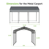 10×15FT Metal Carport, Heavy Duty Car Port, All-Weather Outdoor Storage Trucks, Boats, Cars, Galvanized Steel Roof, Vertical Stripe Design Real Relax