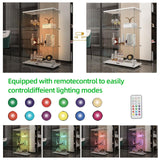 TRJQBCC 49" H 2 Doors Tempered Glass Display Cabinet with LED Light, 3-Shelf Wooden Curio Storage Cabinet with Adujust Floor Feet, Freestanding Lockable Display Storage Case Bookshelf for Home(White) TRJQBCC