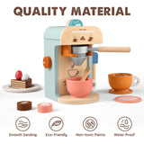 Tiny Land Kids Coffee Maker Wooden Kitchen Toys - 17Pcs Toy Coffee Maker Playset - Wooden Play Toys, Play Kitchen Accessories for Girls & Boys Tiny Land