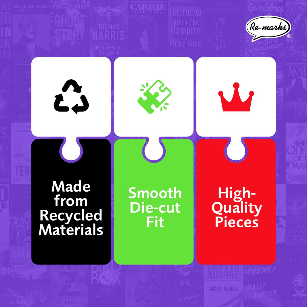 Re-marks Horror Books Collage Puzzle, 1,000-Piece Literary Jigsaw Puzzle for All Ages Re-Marks