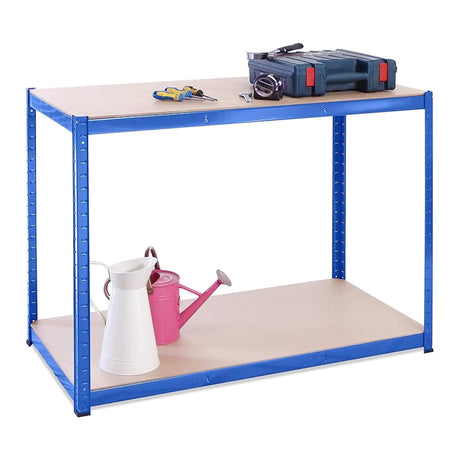 Garage Workbench & Shelving: 35 high x 47 Wide x 24 deep | Heavy Duty Racking Shelves for Storage, Black 2 Tier (660 bs Per Shelf), 1321 lbs Total Capacity|for Workshop, Shed, Office|5 Year Warranty G-Rack