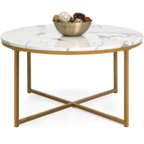 Best Choice Products 36in Faux Marble Accent Table, Modern End Table, Large Coffee Table Home Decor for Living Room, Dining Room, Tea, Coffee w/Metal Frame, Foot Caps, Designer - White/Gold Best Choice Products