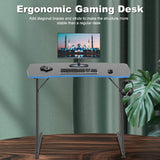 Gmaing Desk 35.4in PC Computer Desk, Blue Ergonomic Gaming Table Z Shaped Gaming Workstation with Headphone Hook for Home Office，Blue BestOffice
