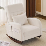 VINGLI Teddy Fleece Low Seat Rocking Chair,Boucle Upholstered Nursery Glider Chair with Side Pockets,Accent Arm Chair with High Backrest,Comfy Head Rest,Solid Wood,for Living Room, Bedroom,Beige VINGLI