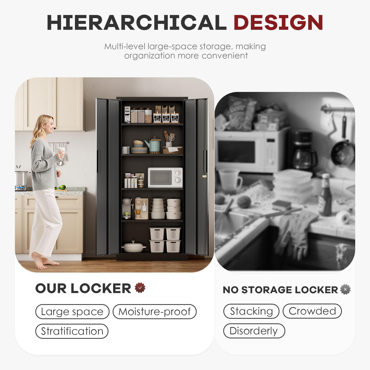 Bonusall 63" Metal Garage Storage Cabinet, 2 Locking Doors & 4 Adjustable Shelves Tall Storage, Heavy Duty Steel Tool Cabinet for Home, Office, Warehouse, School -Black Bonusall