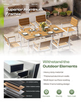 Oasbira Outdoor Dining Set for 4, Patio Table and Chairs Set with Umbrella Hole, 5 Pieces HDPS Outdoor Furniture Sets for Patio, Garden, Backyard (White & Teak) Oasbira