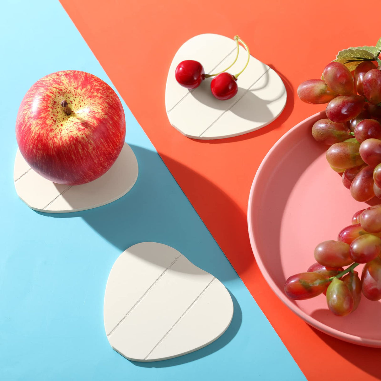 Coasters for Drinks, Wooden Heart Coasters Set of 6 Farmhouse Coasters with Holder Funny Coasters for Coffee Table Protection Housewarming Gifts for New Home Decoration, 4 Inch (Home, Blue) Patelai